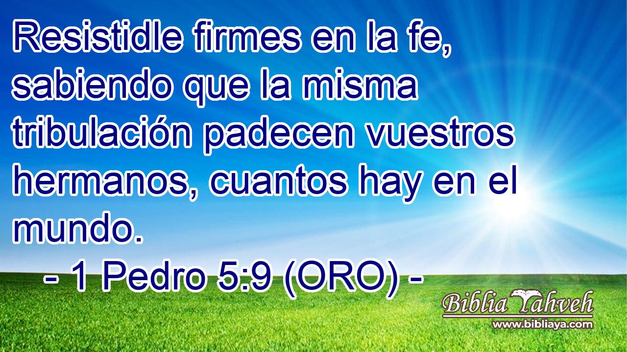  Resistidle firmes en la fe, sabiendo que la misma tribulación padecen vuestros hermanos, cuantos hay en el mundo. 