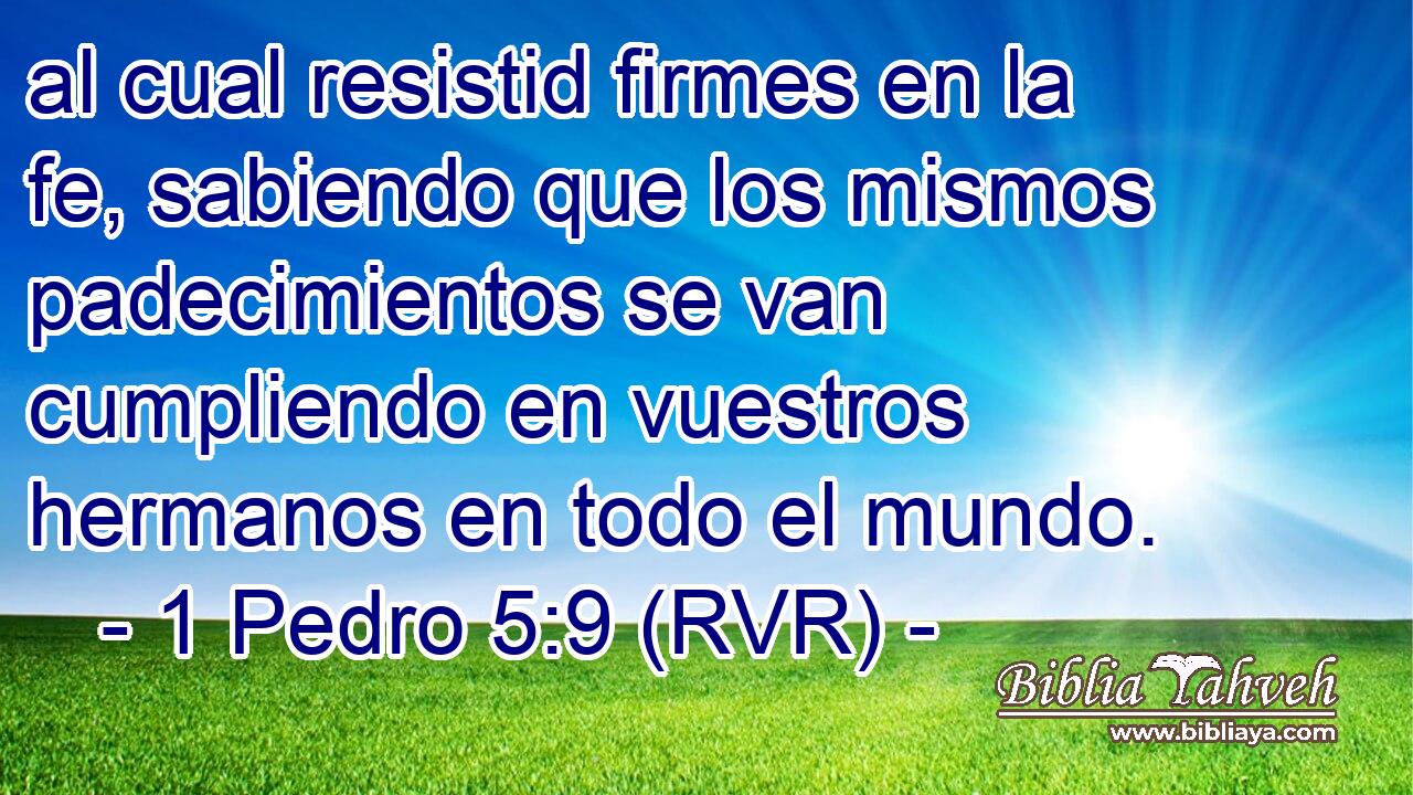 al cual resistid firmes en la fe, sabiendo que los mismos padecimientos se van cumpliendo en vuestros hermanos en todo el mundo.