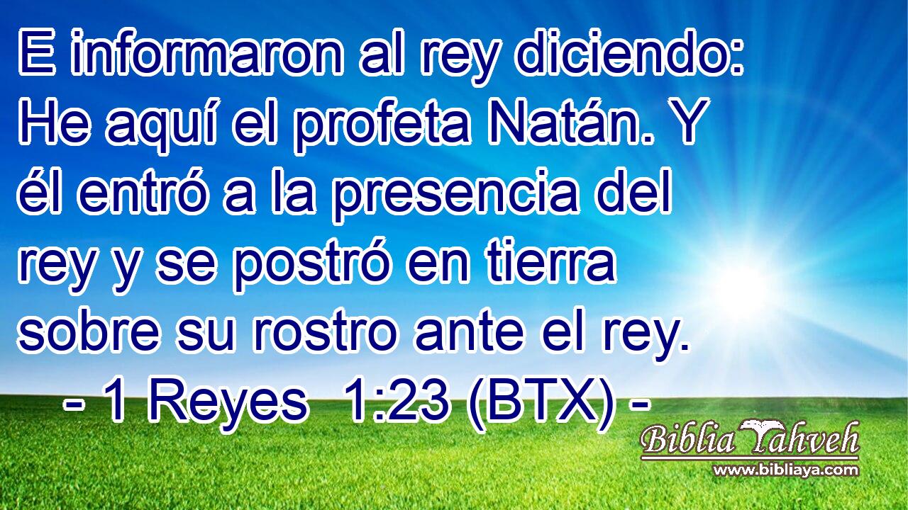 E informaron al rey diciendo: He aquí el profeta Natán. Y él entró a la presencia del rey y se postró en tierra sobre su rostro ante el rey.
