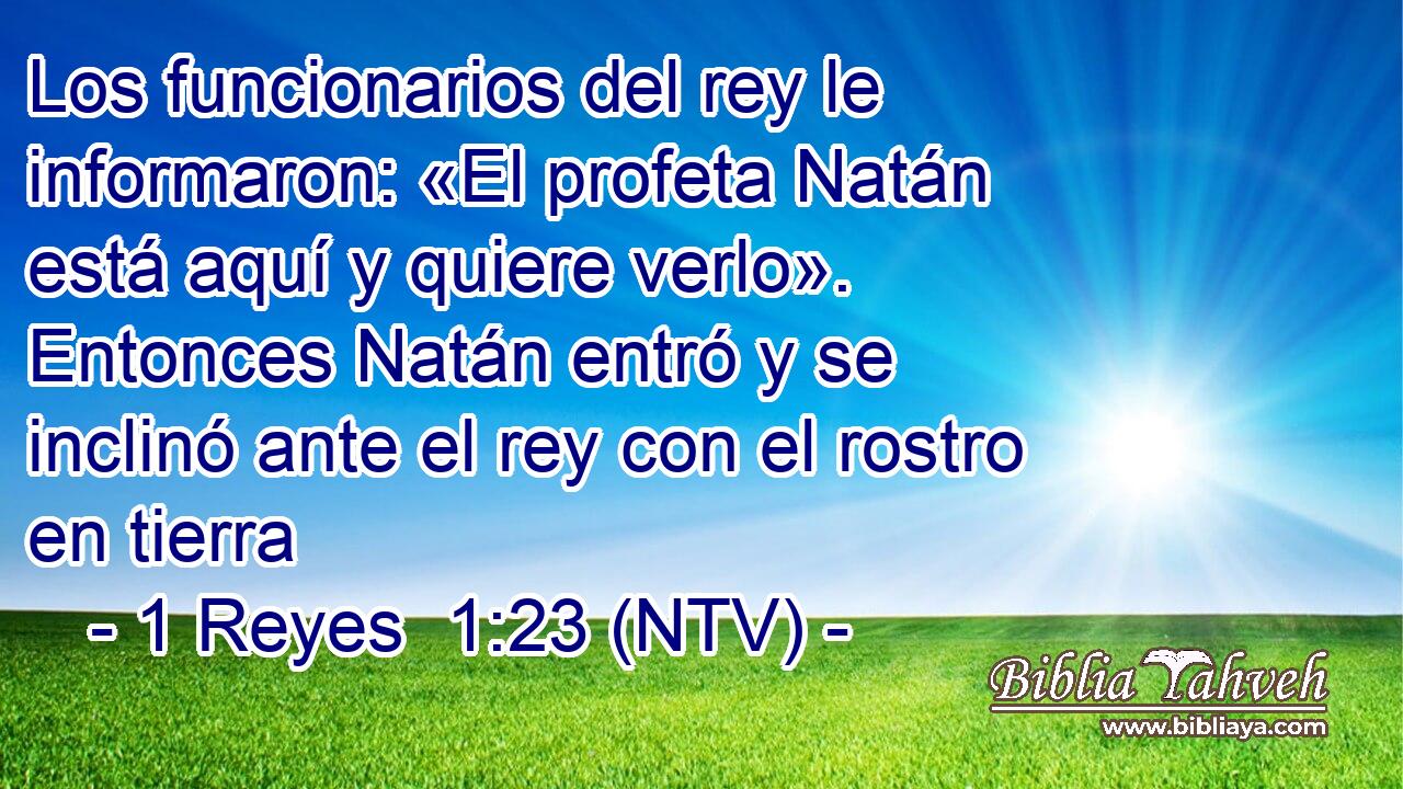 Los funcionarios del rey le informaron: «El profeta Natán está aquí y quiere verlo». Entonces Natán entró y se inclinó ante el rey con el rostro en tierra
