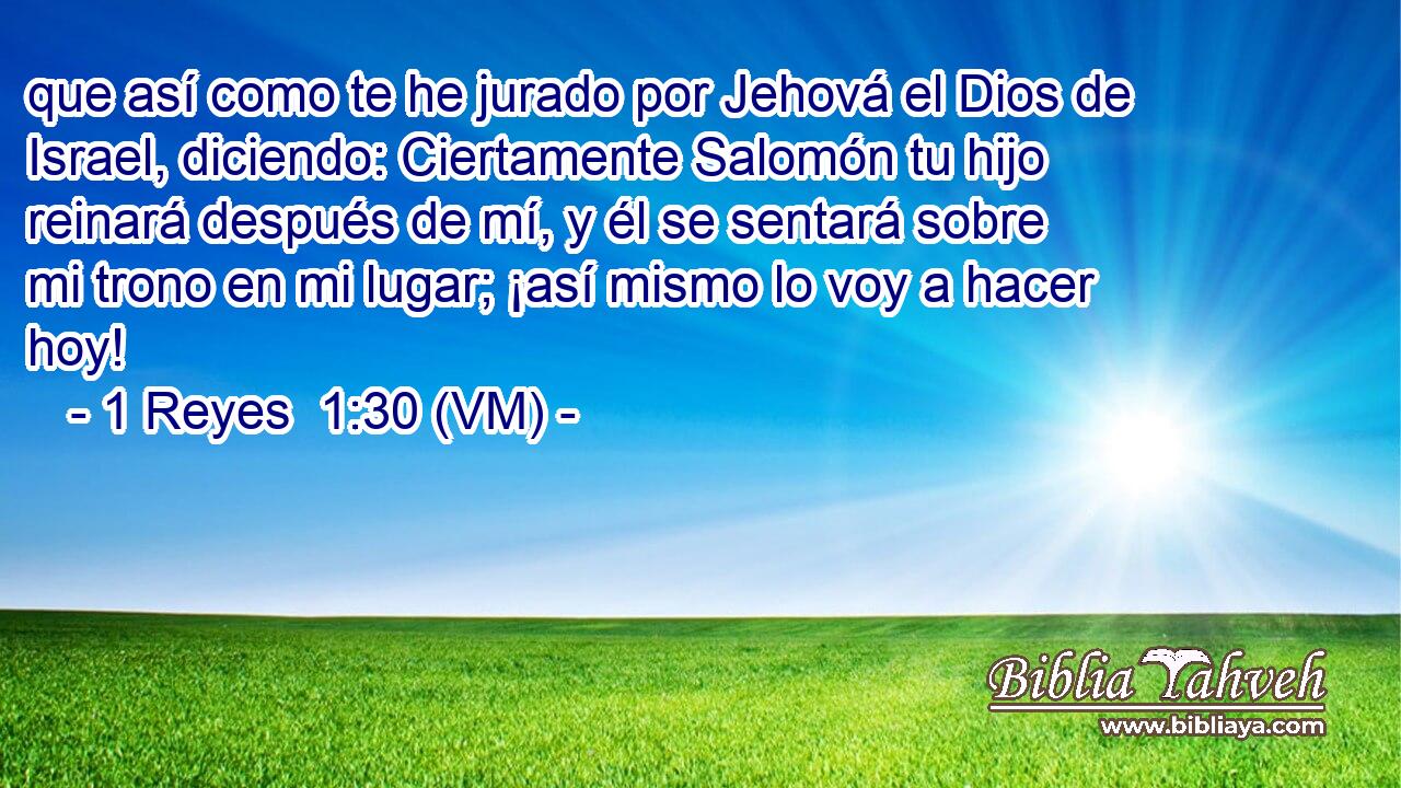  que así como te he jurado por Jehová el Dios de Israel, diciendo: Ciertamente Salomón tu hijo reinará después de mí, y él se sentará sobre mi trono en mi lugar; ¡así mismo lo voy a hacer hoy! 