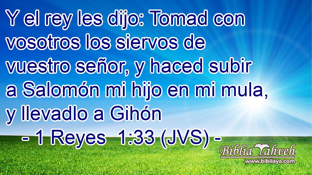 Y el rey les dijo: Tomad con vosotros los siervos de vuestro señor, y haced subir a Salomón mi hijo en mi mula, y llevadlo a Gihón