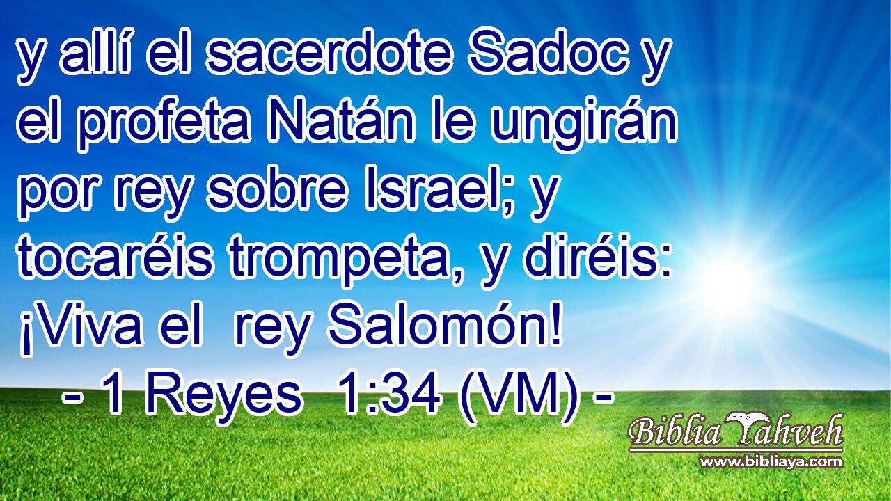  y allí el sacerdote Sadoc y el profeta Natán le ungirán por rey sobre Israel; y tocaréis trompeta, y diréis: ¡Viva el  rey Salomón! 