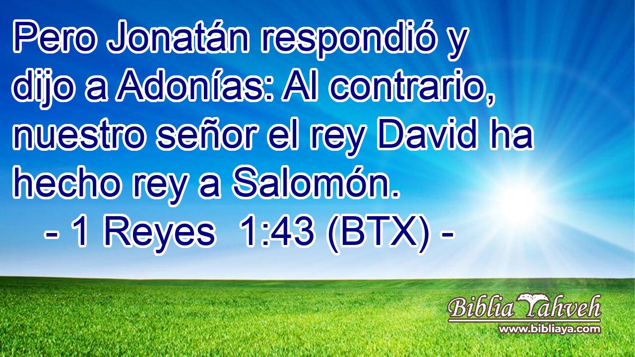 Pero Jonatán respondió y dijo a Adonías: Al contrario, nuestro señor el rey David ha hecho rey a Salomón.
