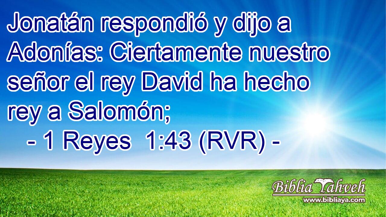 Jonatán respondió y dijo a Adonías: Ciertamente nuestro señor el rey David ha hecho rey a Salomón;