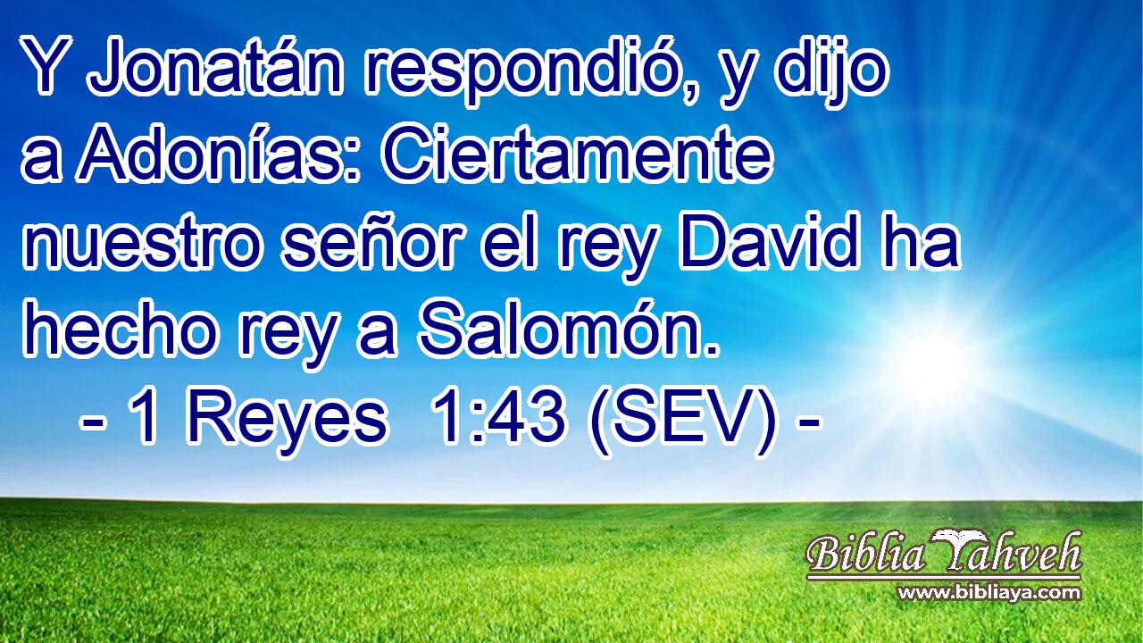 Y Jonatán respondió, y dijo a Adonías: Ciertamente nuestro señor el rey David ha hecho rey a Salomón.