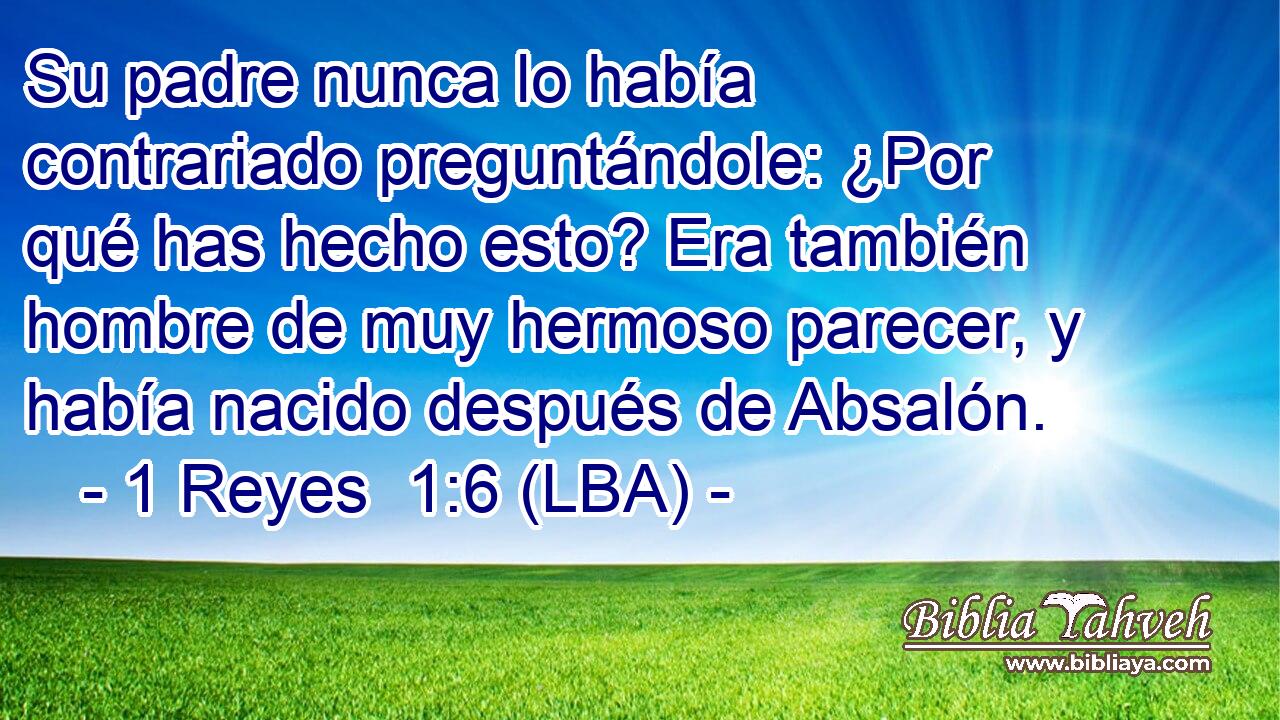 Su padre nunca lo había contrariado preguntándole: ¿Por qué has hecho esto? Era también hombre de muy hermoso parecer, y había nacido después de Absalón.