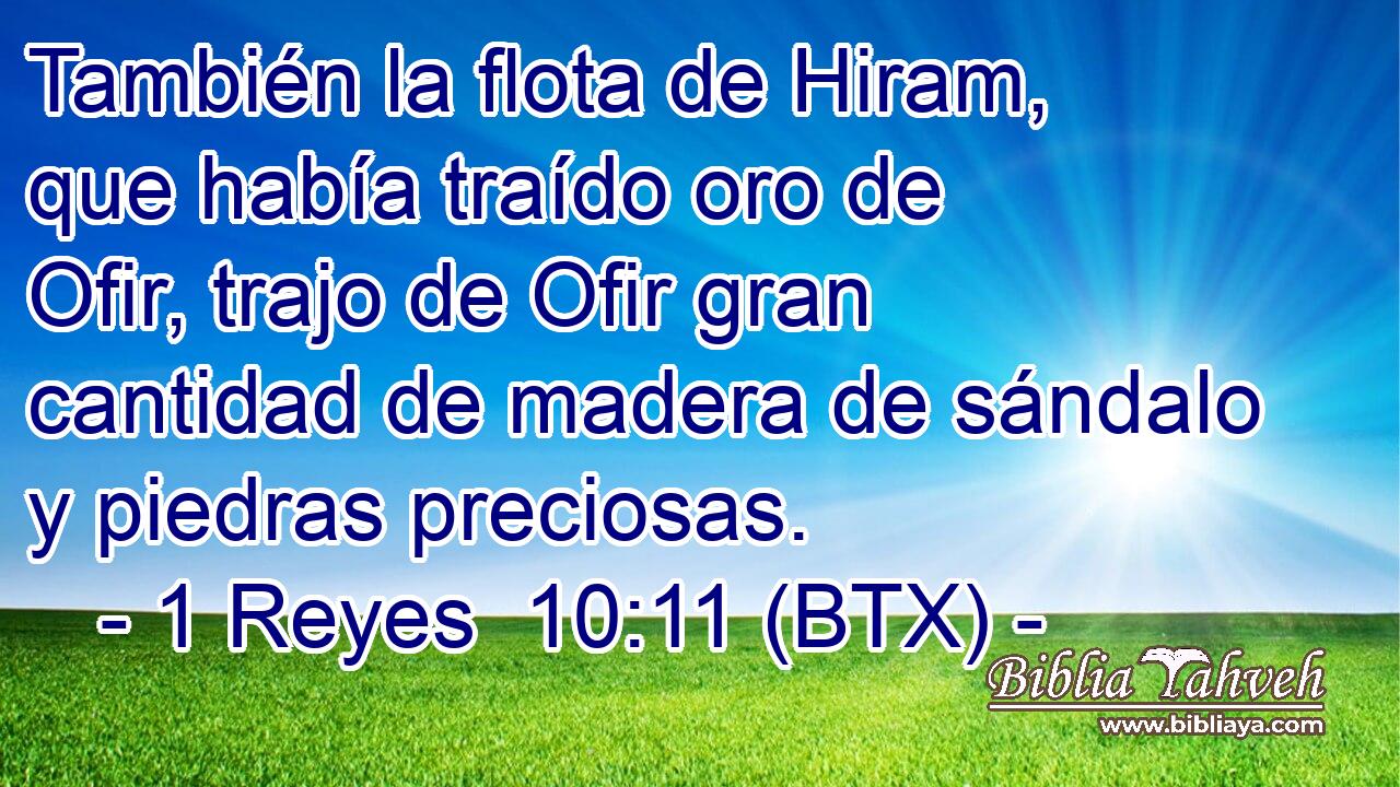 También la flota de Hiram, que había traído oro de Ofir, trajo de Ofir gran cantidad de madera de sándalo y piedras preciosas.