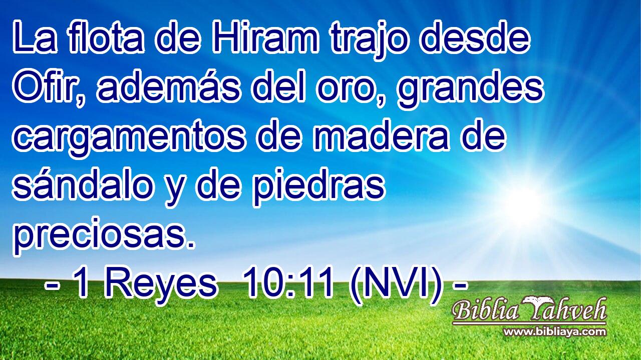  La flota de Hiram trajo desde Ofir, además del oro, grandes cargamentos de madera de sándalo y de piedras preciosas. 