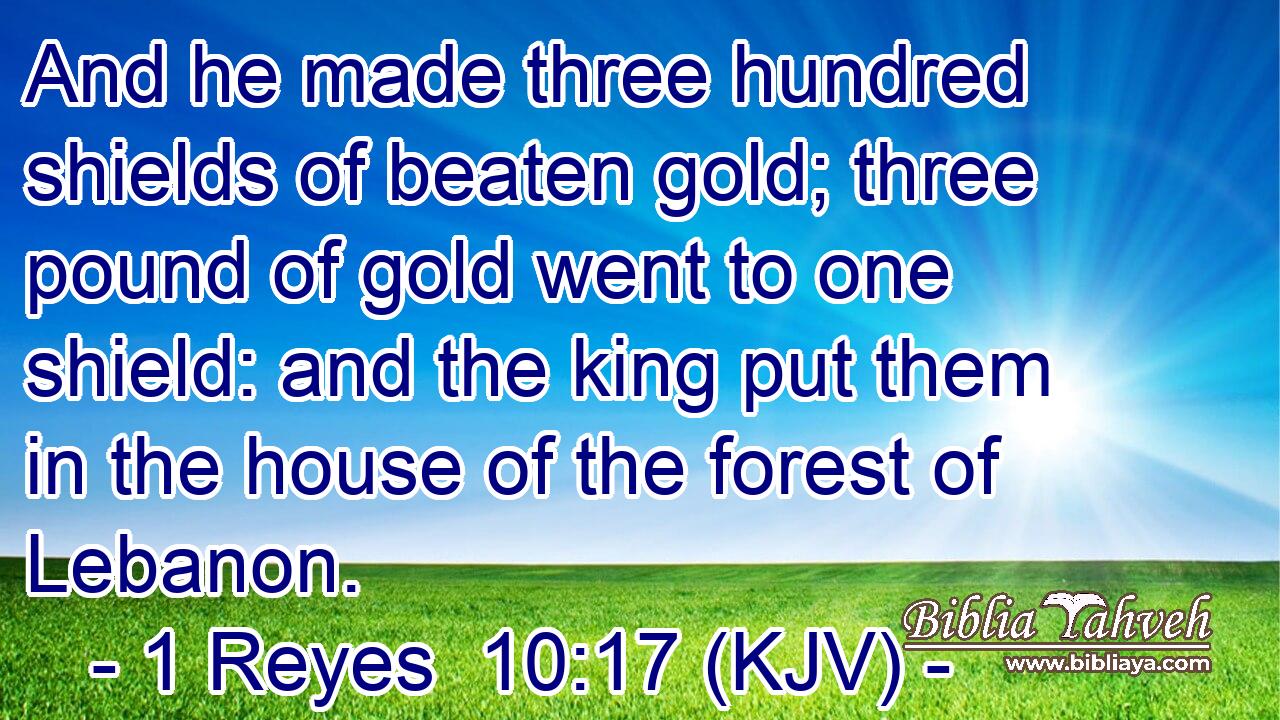 And he made three hundred shields of beaten gold; three pound of gold went to one shield: and the king put them in the house of the forest of Lebanon.