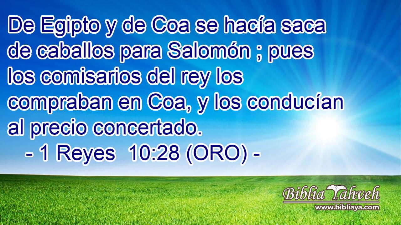  De Egipto y de Coa se hacía saca de caballos para Salomón ; pues los comisarios del rey los compraban en Coa, y los conducían al precio concertado. 