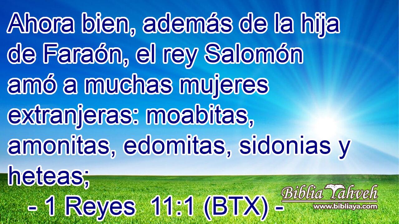 Ahora bien, además de la hija de Faraón, el rey Salomón amó a muchas mujeres extranjeras: moabitas, amonitas, edomitas, sidonias y heteas;
