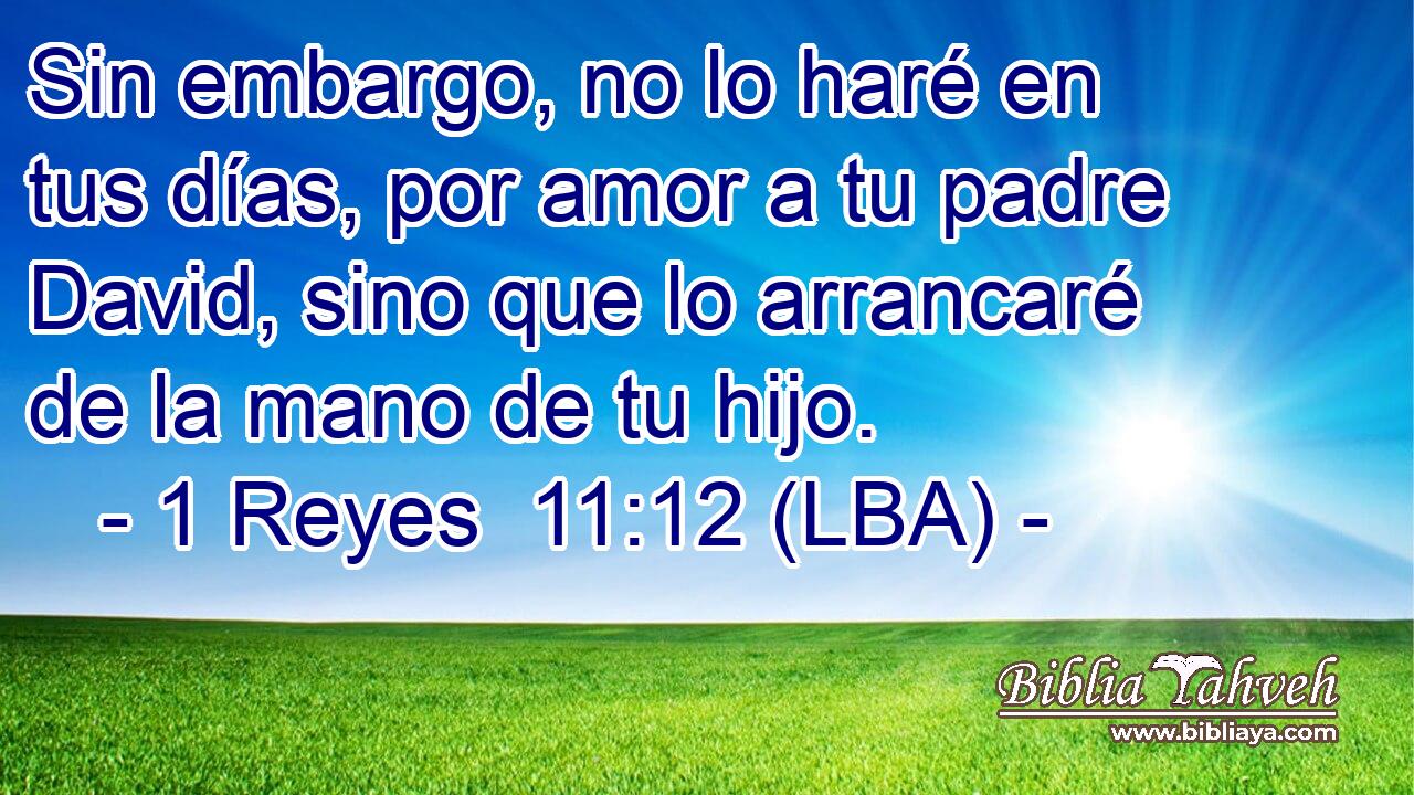 Sin embargo, no lo haré en tus días, por amor a tu padre David, sino que lo arrancaré de la mano de tu hijo.
