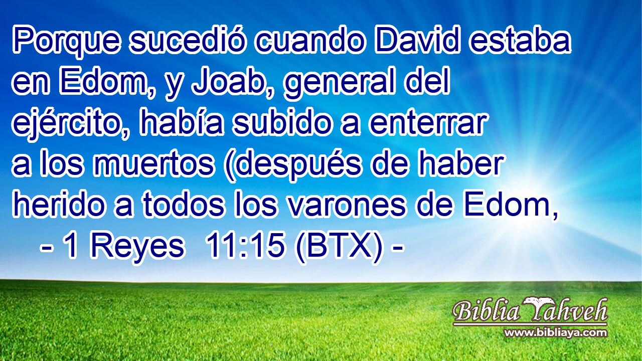 Porque sucedió cuando David estaba en Edom, y Joab, general del ejército, había subido a enterrar a los muertos (después de haber herido a todos los varones de Edom,