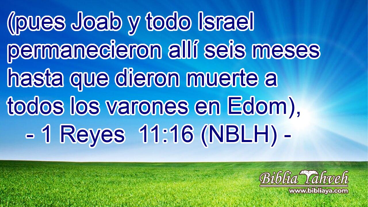  (pues Joab y todo Israel permanecieron allí seis meses hasta que dieron muerte a todos los varones en Edom), 
