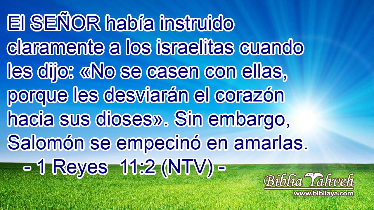 El SEÑOR había instruido claramente a los israelitas cuando les dijo: «No se casen con ellas, porque les desviarán el corazón hacia sus dioses». Sin embargo, Salomón se empecinó en amarlas.