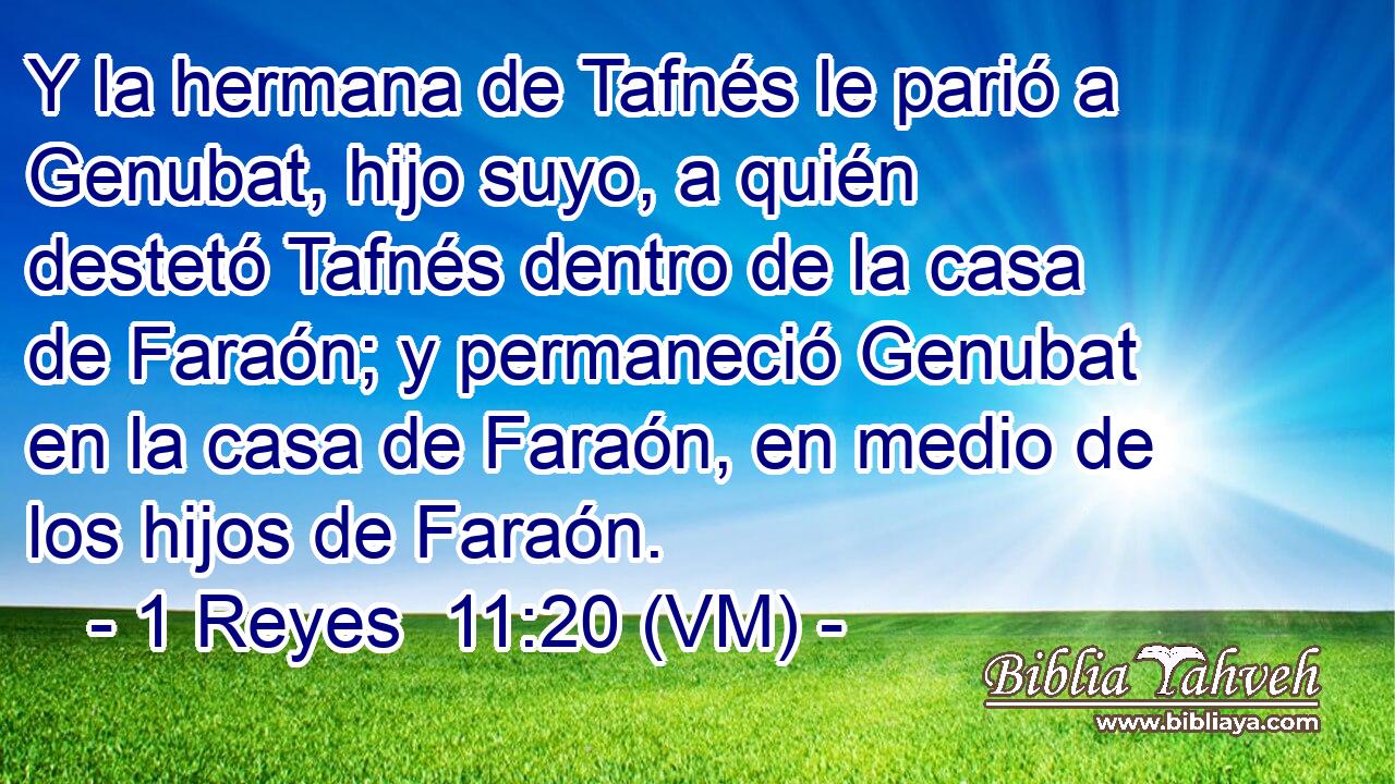  Y la hermana de Tafnés le parió a Genubat, hijo suyo, a quién destetó Tafnés dentro de la casa de Faraón; y permaneció Genubat en la casa de Faraón, en medio de los hijos de Faraón. 