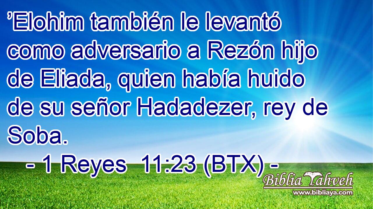 ’Elohim también le levantó como adversario a Rezón hijo de Eliada, quien había huido de su señor Hadadezer, rey de Soba.