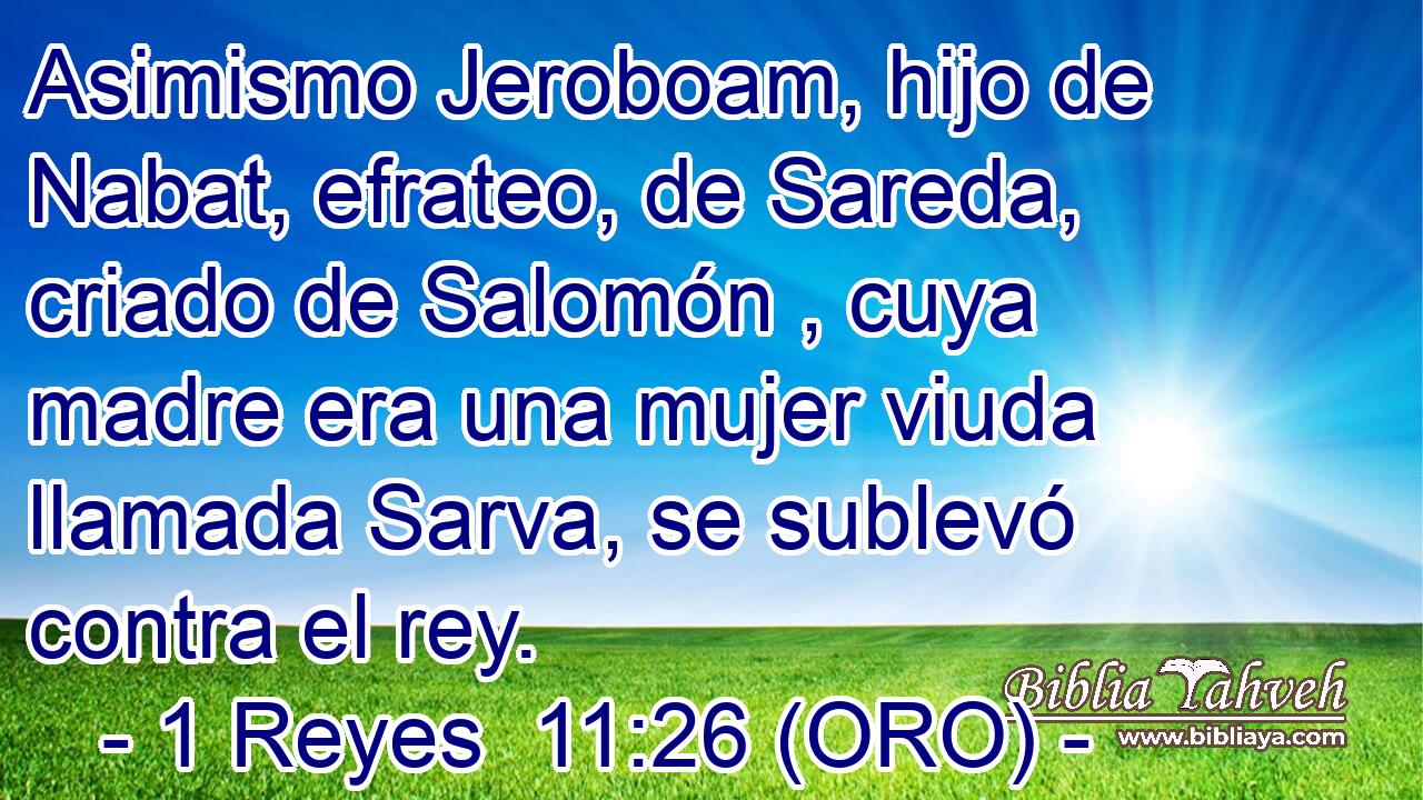  Asimismo Jeroboam, hijo de Nabat, efrateo, de Sareda, criado de Salomón , cuya madre era una mujer viuda llamada Sarva, se sublevó contra el rey. 