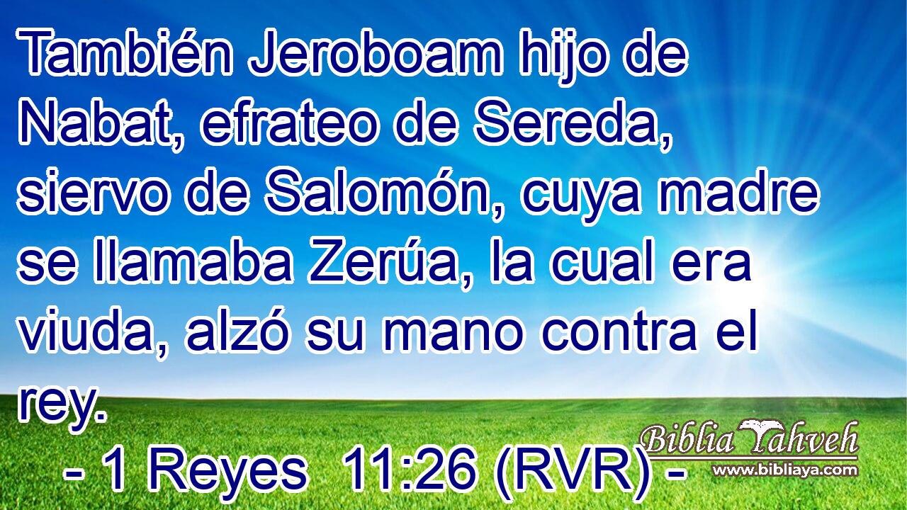 También Jeroboam hijo de Nabat, efrateo de Sereda, siervo de Salomón, cuya madre se llamaba Zerúa, la cual era viuda, alzó su mano contra el rey.
