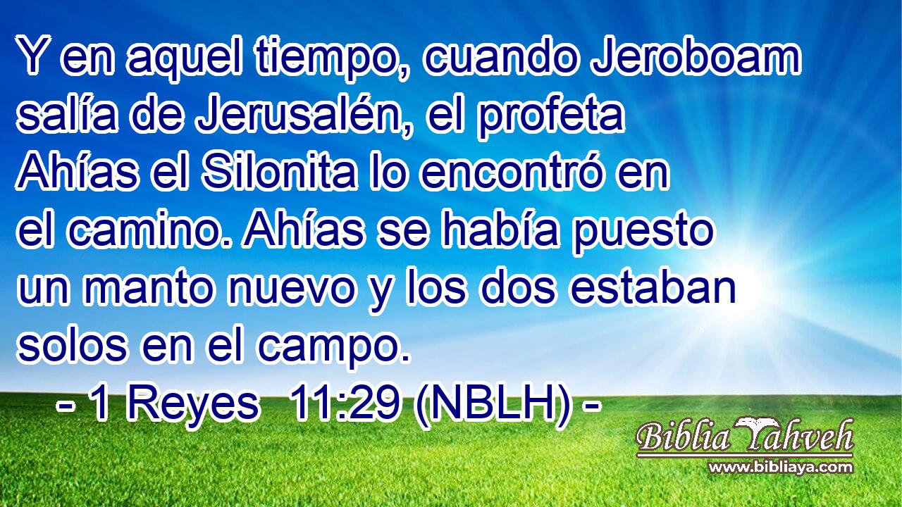 Y en aquel tiempo, cuando Jeroboam salía de Jerusalén, el profeta Ahías el Silonita lo encontró en el camino. Ahías se había puesto un manto nuevo y los dos estaban solos en el campo. 