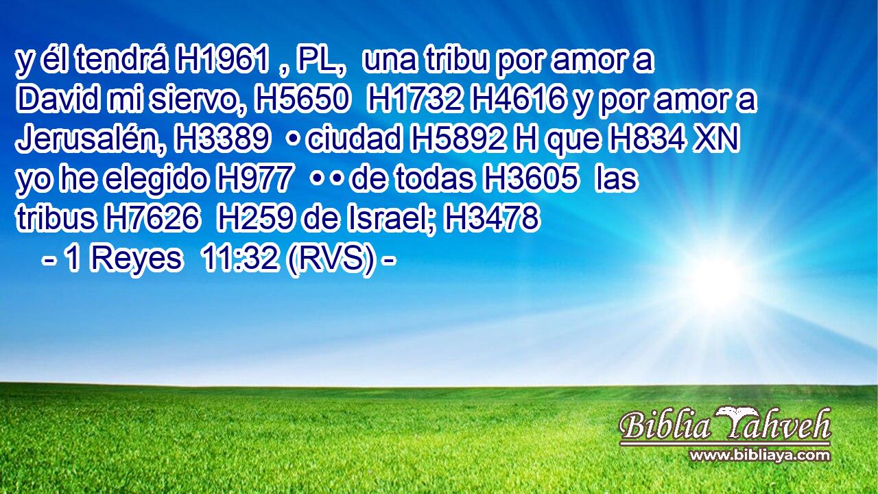 y él tendrá H1961 , PL,  una tribu por amor a David mi siervo, H5650  H1732 H4616 y por amor a Jerusalén, H3389  • ciudad H5892 H que H834 XN yo he elegido H977  • • de todas H3605  las tribus H7626  H259 de Israel; H3478  