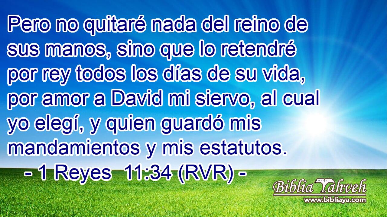 Pero no quitaré nada del reino de sus manos, sino que lo retendré por rey todos los días de su vida, por amor a David mi siervo, al cual yo elegí, y quien guardó mis mandamientos y mis estatutos.