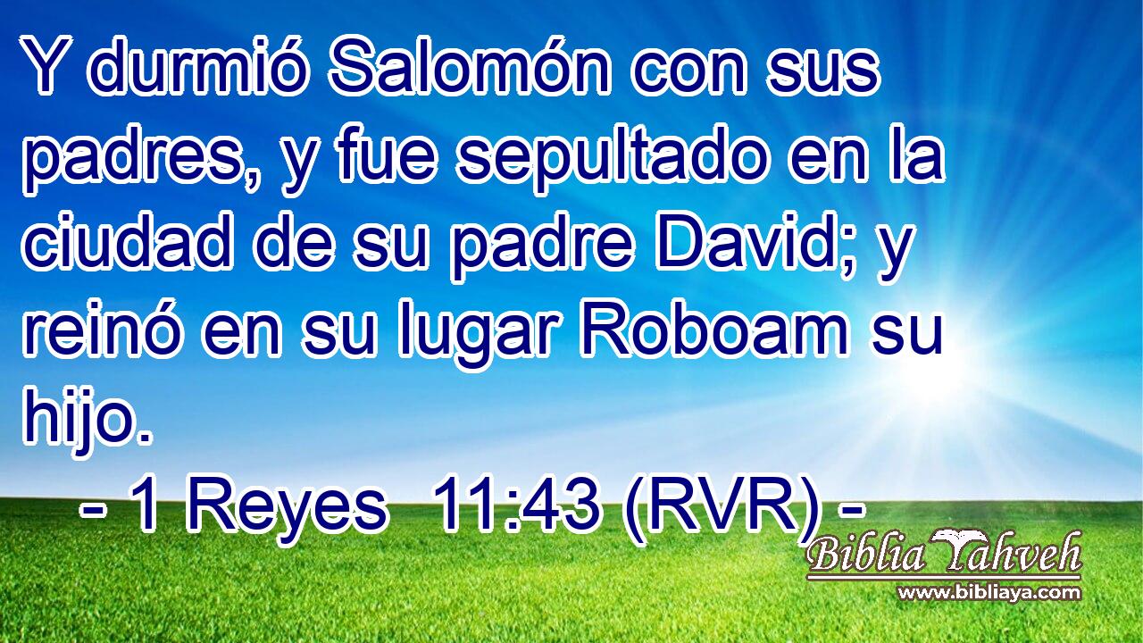 Y durmió Salomón con sus padres, y fue sepultado en la ciudad de su padre David; y reinó en su lugar Roboam su hijo.