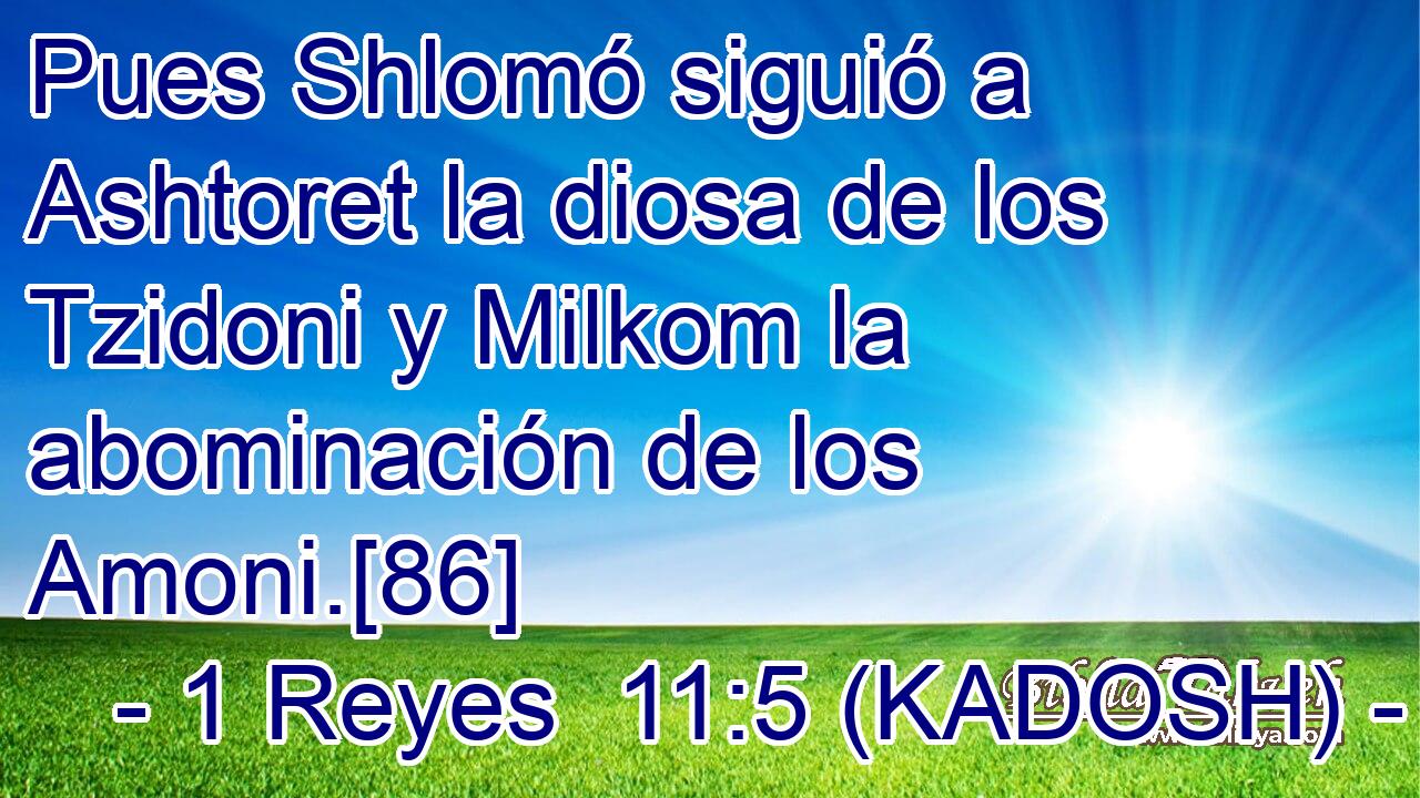 Pues Shlomó siguió a Ashtoret la diosa de los Tzidoni y Milkom la abominación de los Amoni.[86] 
