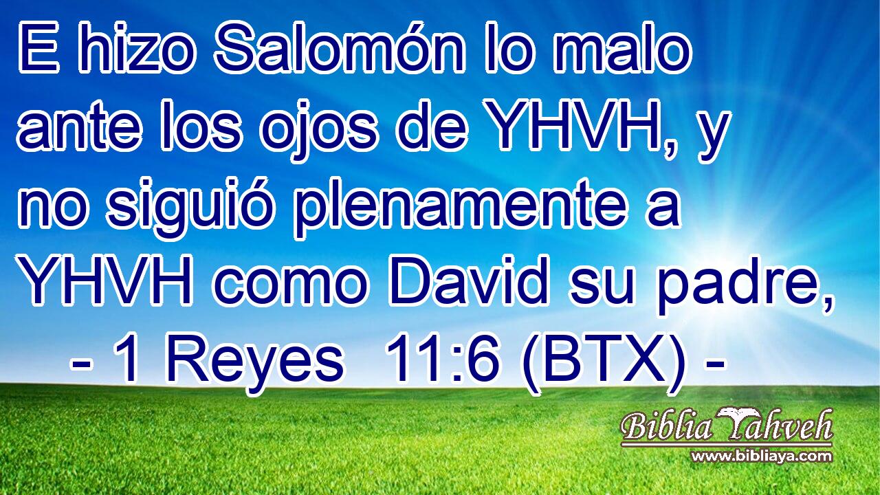 E hizo Salomón lo malo ante los ojos de YHVH, y no siguió plenamente a YHVH como David su padre,