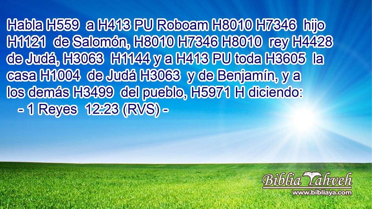 Habla H559  a H413 PU Roboam H8010 H7346  hijo H1121  de Salomón, H8010 H7346 H8010  rey H4428  de Judá, H3063  H1144 y a H413 PU toda H3605  la casa H1004  de Judá H3063  y de Benjamín, y a los demás H3499  del pueblo, H5971 H diciendo: 