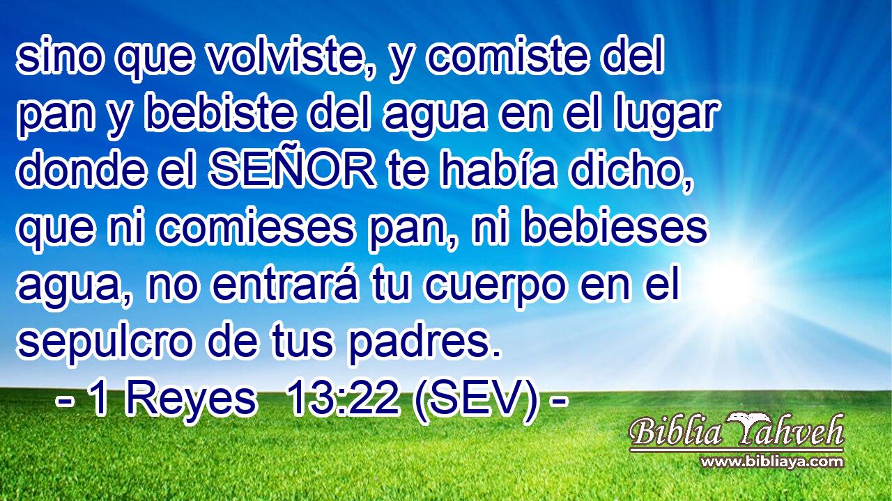sino que volviste, y comiste del pan y bebiste del agua en el lugar donde el SEÑOR te había dicho, que ni comieses pan, ni bebieses agua, no entrará tu cuerpo en el sepulcro de tus padres.