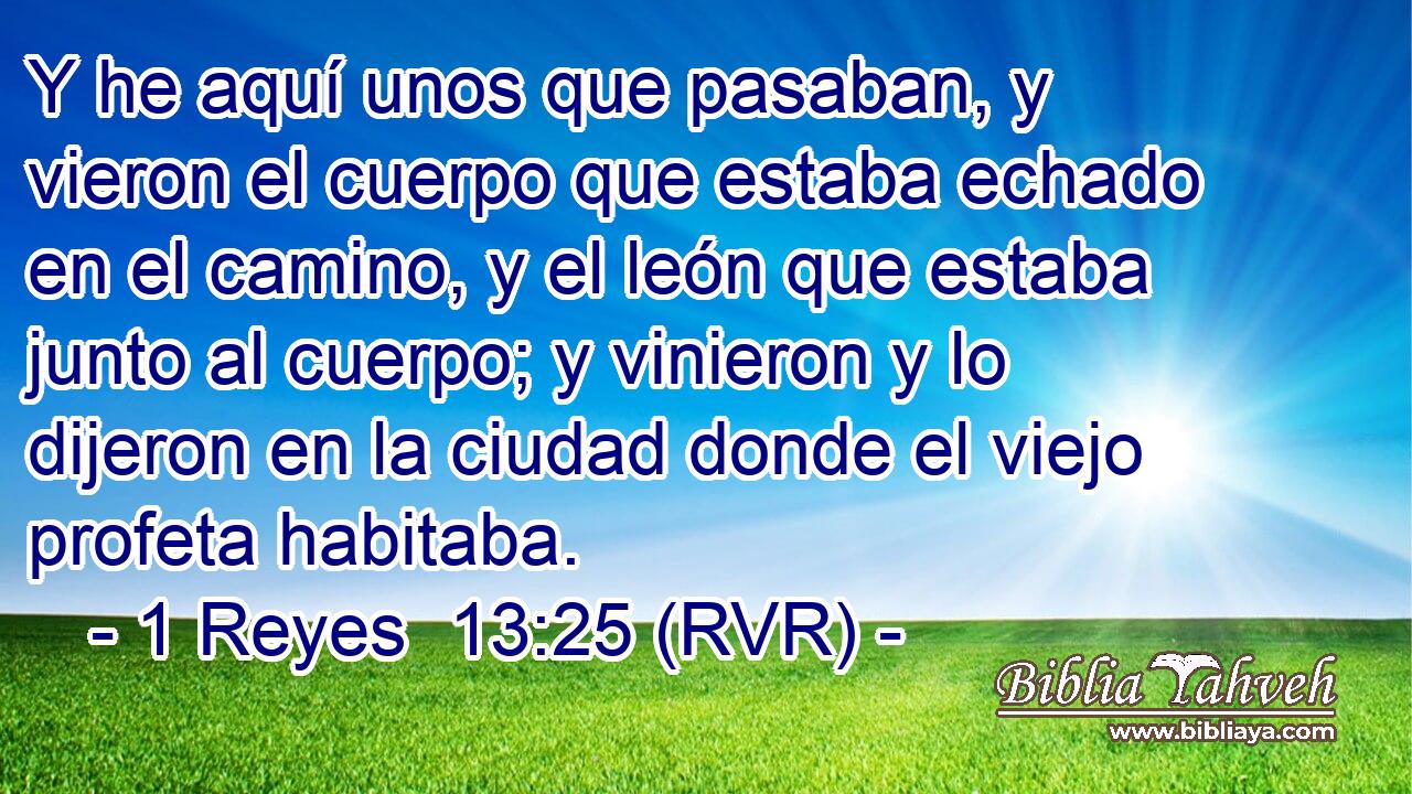Y he aquí unos que pasaban, y vieron el cuerpo que estaba echado en el camino, y el león que estaba junto al cuerpo; y vinieron y lo dijeron en la ciudad donde el viejo profeta habitaba.