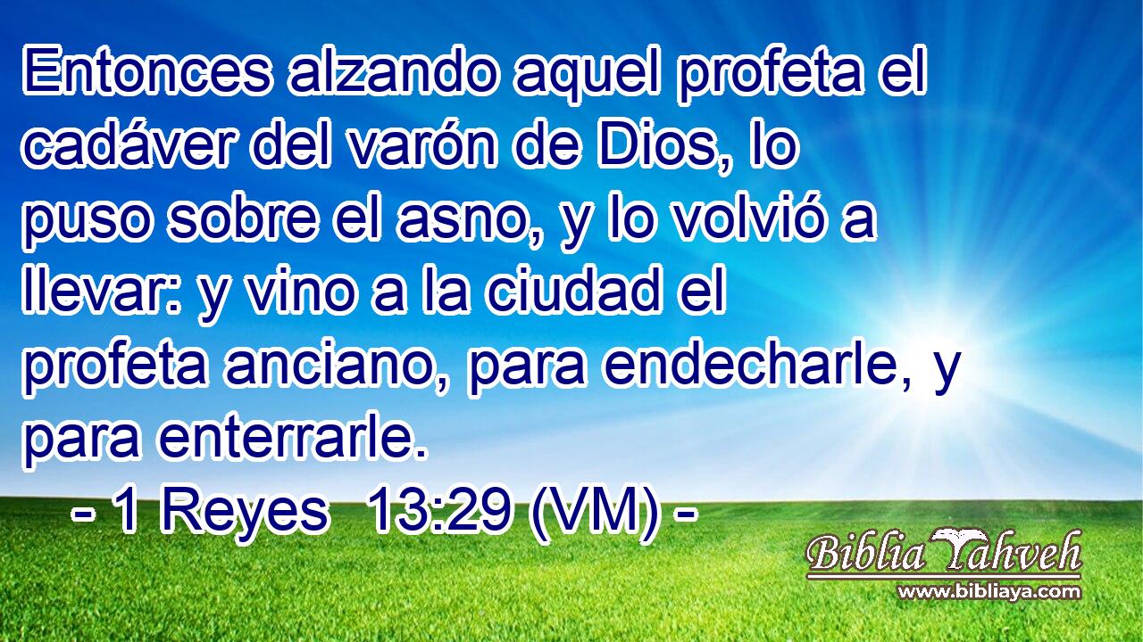  Entonces alzando aquel profeta el cadáver del varón de Dios, lo puso sobre el asno, y lo volvió a llevar: y vino a la ciudad el profeta anciano, para endecharle, y para enterrarle. 