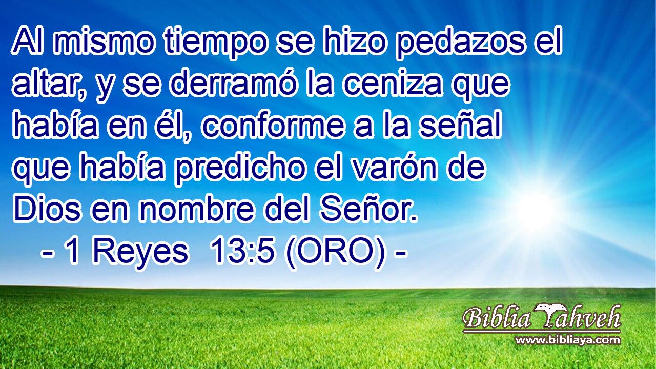  Al mismo tiempo se hizo pedazos el altar, y se derramó la ceniza que había en él, conforme a la señal que había predicho el varón de Dios en nombre del Señor. 