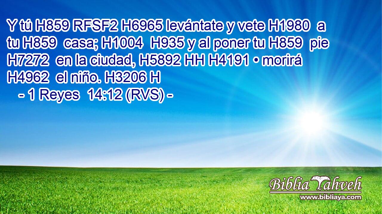 Y tú H859 RFSF2 H6965 levántate y vete H1980  a tu H859  casa; H1004  H935 y al poner tu H859  pie H7272  en la ciudad, H5892 HH H4191 • morirá H4962  el niño. H3206 H 