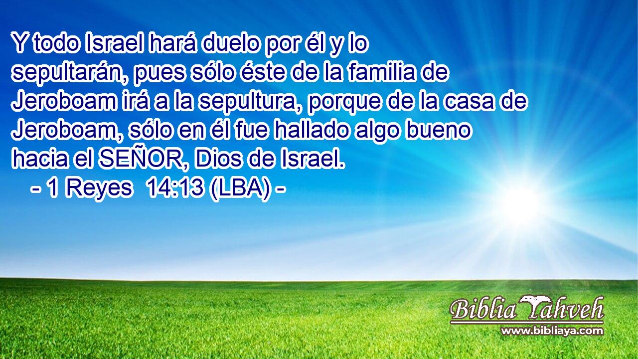 Y todo Israel hará duelo por él y lo sepultarán, pues sólo éste de la familia de Jeroboam irá a la sepultura, porque de la casa de Jeroboam, sólo en él fue hallado algo bueno hacia el SEÑOR, Dios de Israel.