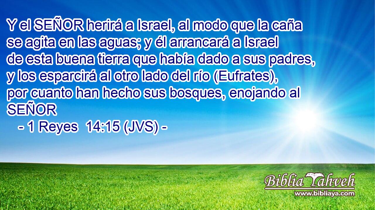 Y el SEÑOR herirá a Israel, al modo que la caña se agita en las aguas; y él arrancará a Israel de esta buena tierra que había dado a sus padres, y los esparcirá al otro lado del río (Eufrates), por cuanto han hecho sus bosques, enojando al SEÑOR