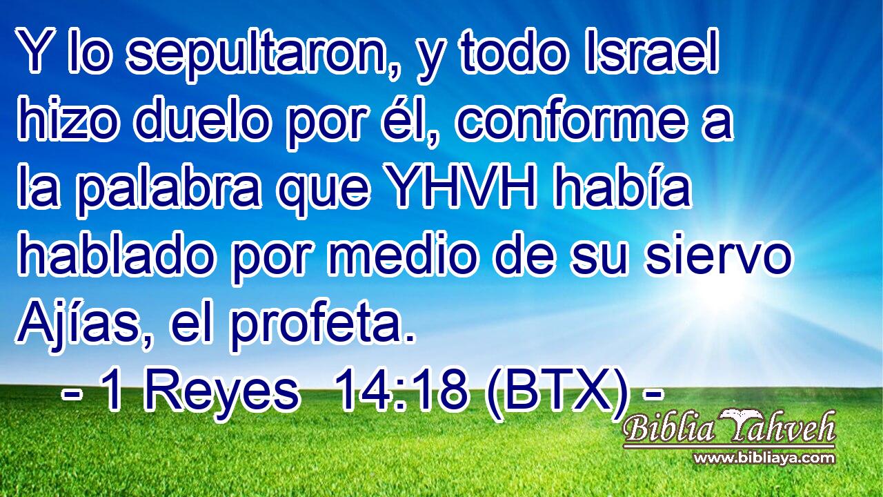 Y lo sepultaron, y todo Israel hizo duelo por él, conforme a la palabra que YHVH había hablado por medio de su siervo Ajías, el profeta.