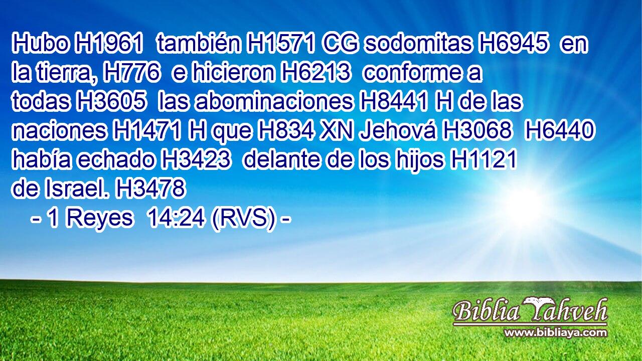 Hubo H1961  también H1571 CG sodomitas H6945  en la tierra, H776  e hicieron H6213  conforme a todas H3605  las abominaciones H8441 H de las naciones H1471 H que H834 XN Jehová H3068  H6440 había echado H3423  delante de los hijos H1121  de Israel. H3478  