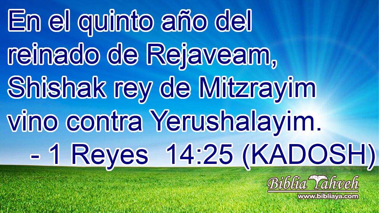  En el quinto año del reinado de Rejaveam, Shishak rey de Mitzrayim vino contra Yerushalayim. 