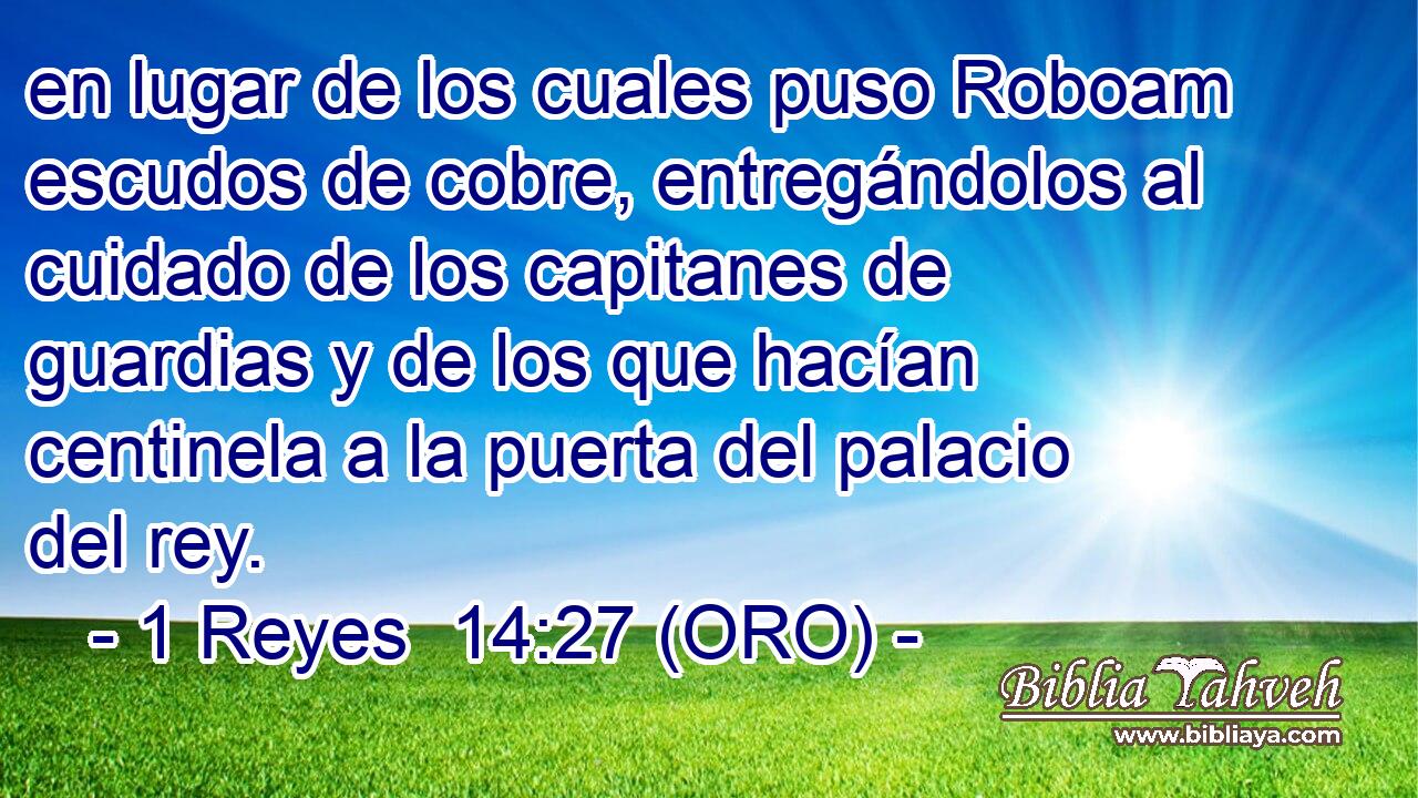  en lugar de los cuales puso Roboam escudos de cobre, entregándolos al cuidado de los capitanes de guardias y de los que hacían centinela a la puerta del palacio del rey. 