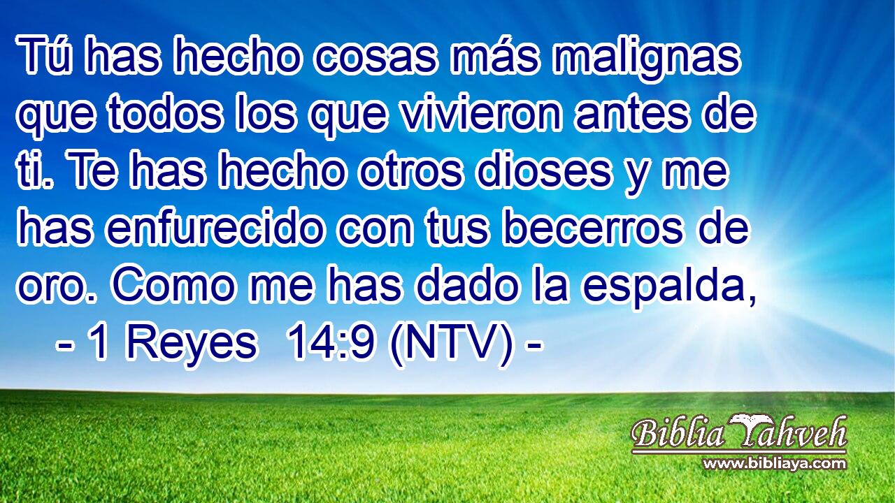 Tú has hecho cosas más malignas que todos los que vivieron antes de ti. Te has hecho otros dioses y me has enfurecido con tus becerros de oro. Como me has dado la espalda,