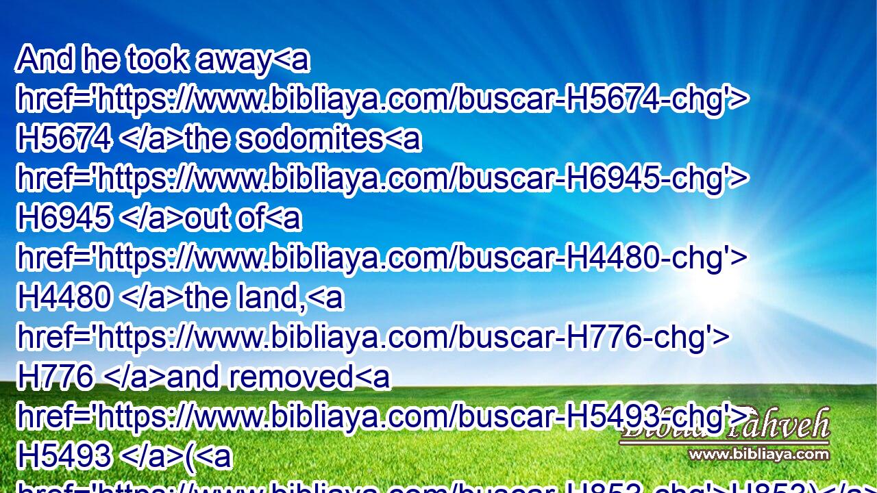 And he took away H5674 the sodomites H6945 out of H4480 the land, H776 and removed H5493 (H853) all H3605 the idols H1544 that H834 his fathers H1 had made.H6213