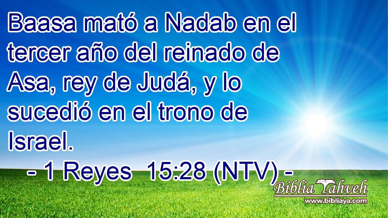 Baasa mató a Nadab en el tercer año del reinado de Asa, rey de Judá, y lo sucedió en el trono de Israel.