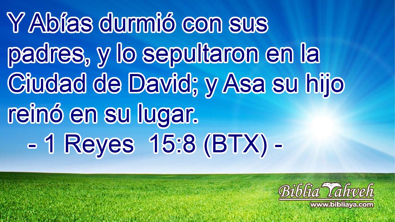 Y Abías durmió con sus padres, y lo sepultaron en la Ciudad de David; y Asa su hijo reinó en su lugar.