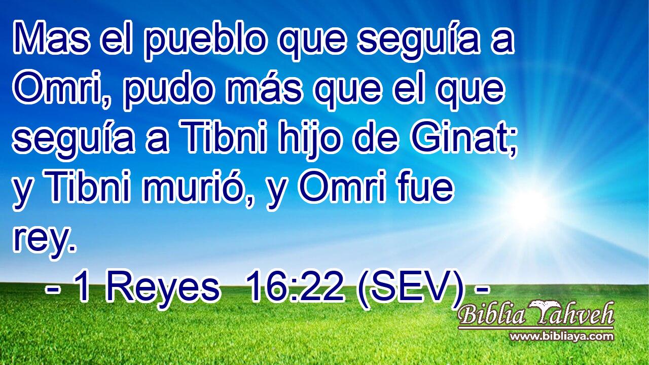 Mas el pueblo que seguía a Omri, pudo más que el que seguía a Tibni hijo de Ginat; y Tibni murió, y Omri fue rey.