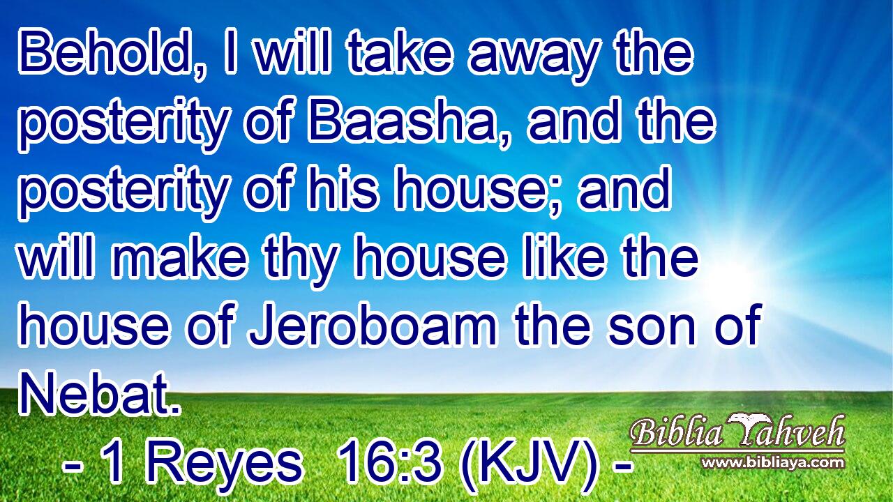 Behold, I will take away the posterity of Baasha, and the posterity of his house; and will make thy house like the house of Jeroboam the son of Nebat.
