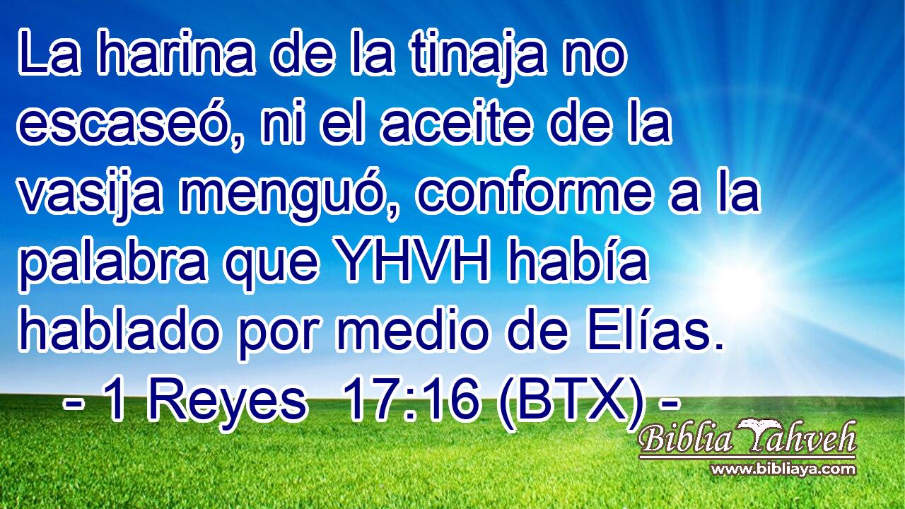 La harina de la tinaja no escaseó, ni el aceite de la vasija menguó, conforme a la palabra que YHVH había hablado por medio de Elías.
