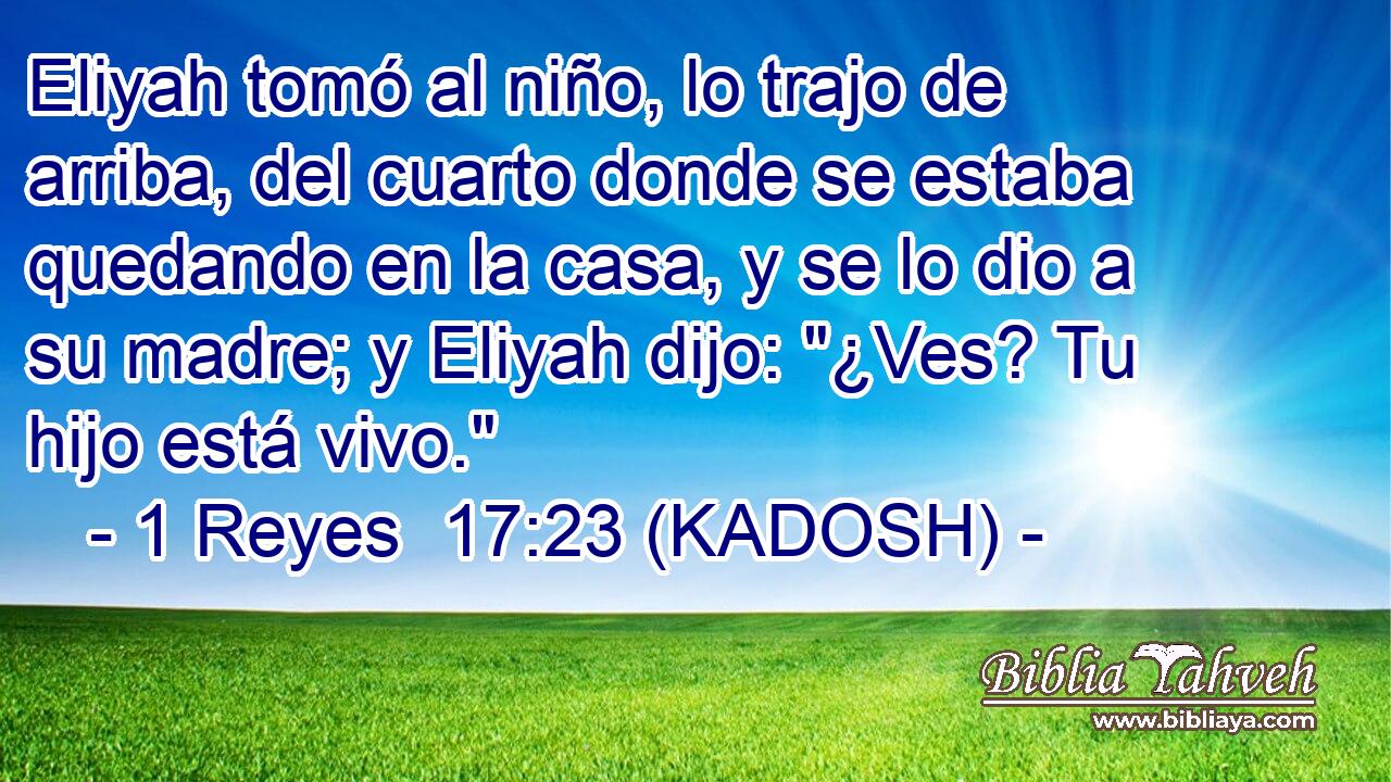  Eliyah tomó al niño, lo trajo de arriba, del cuarto donde se estaba quedando en la casa, y se lo dio a su madre; y Eliyah dijo: 